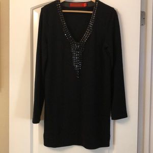 Sz L Tunic Sweater with embellishments - all black